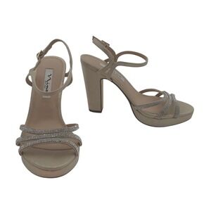 Nina Rhinestone Strappy Platform Heels Gold Sparkle‎ Sandals 8M Block Heel Party